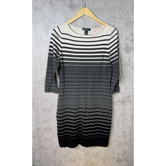 Ralph Lauren Dresses & Skirts - Lauren Ralph Lauren Sweater Dress Size Large Horizontal Stripes Grey Black White